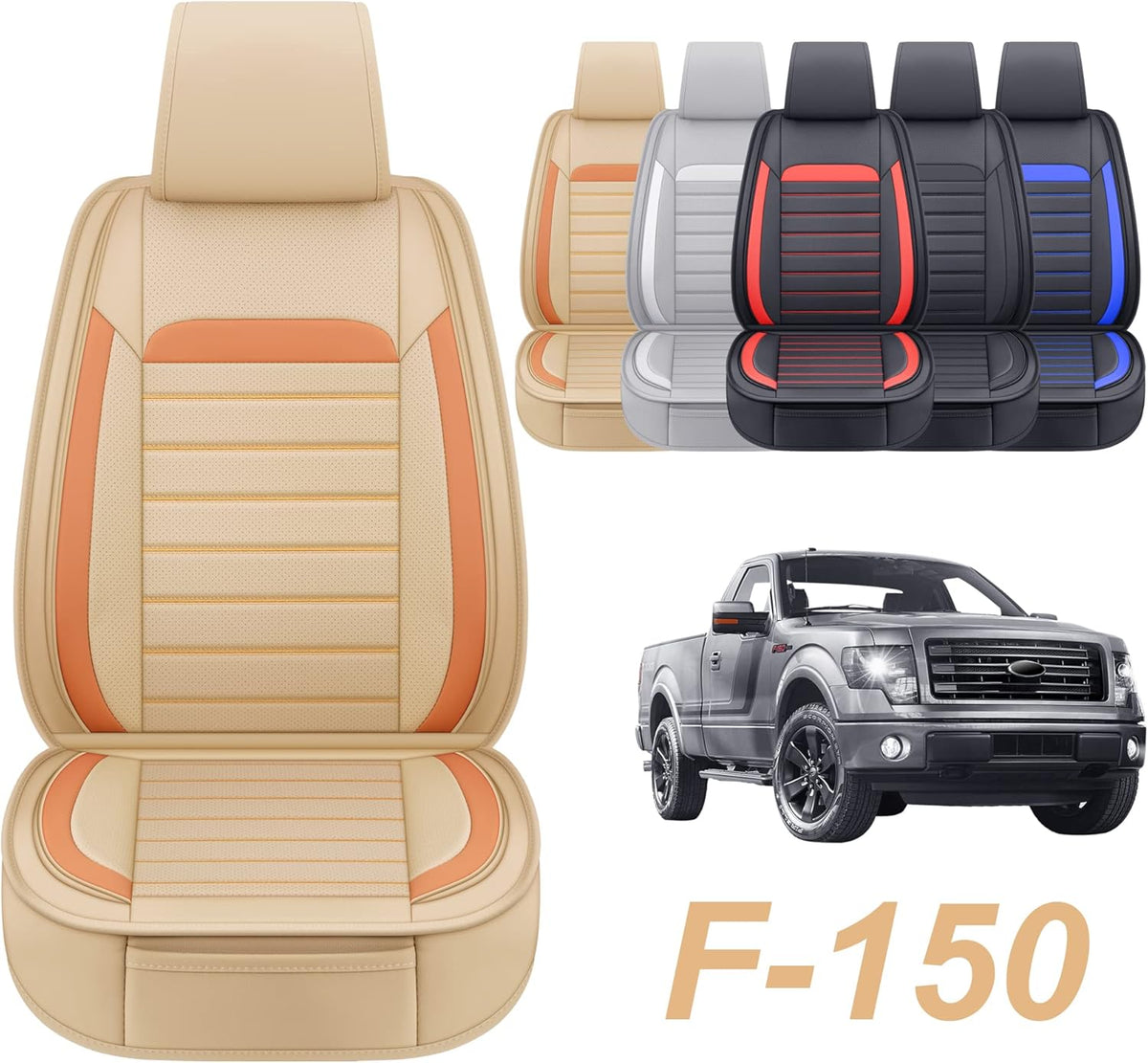 Gray Faux Leather Full Set Pickup Truck Seat Covers R8254