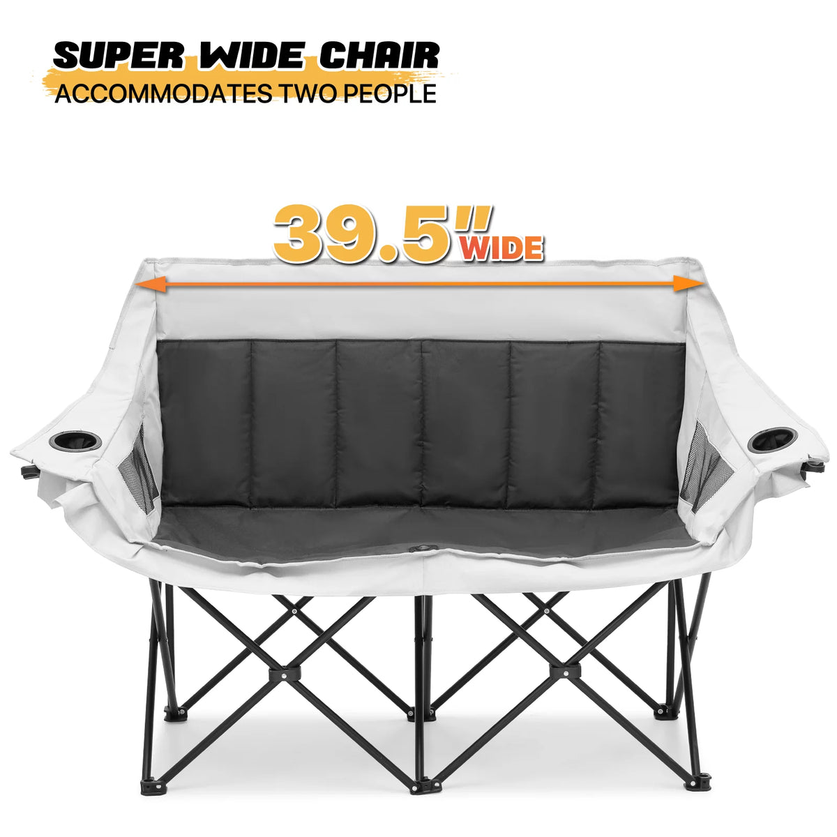 Portable 2 Person Folding Camping Sofa Chair with Carry Bag, Black P26561
