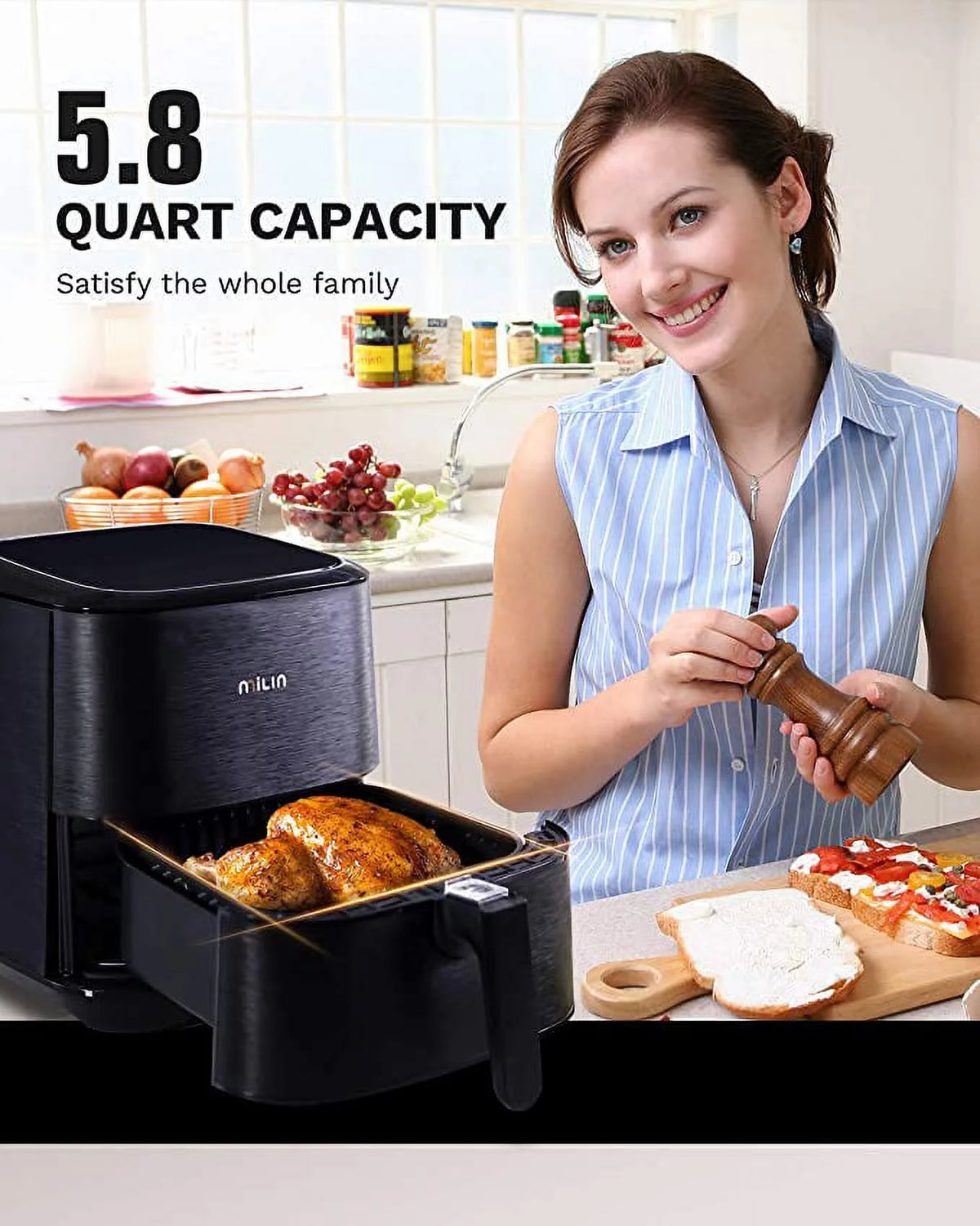 5.8 Quart 1700-Watt Electric Air Fryer with Nonstick Basket F26236