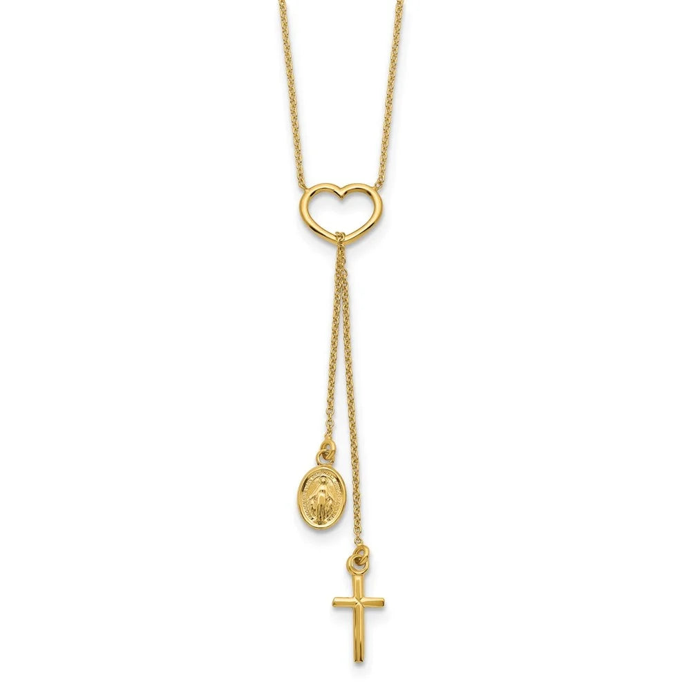 14k Yellow Gold Heart with Cross Necklace 17inch U200