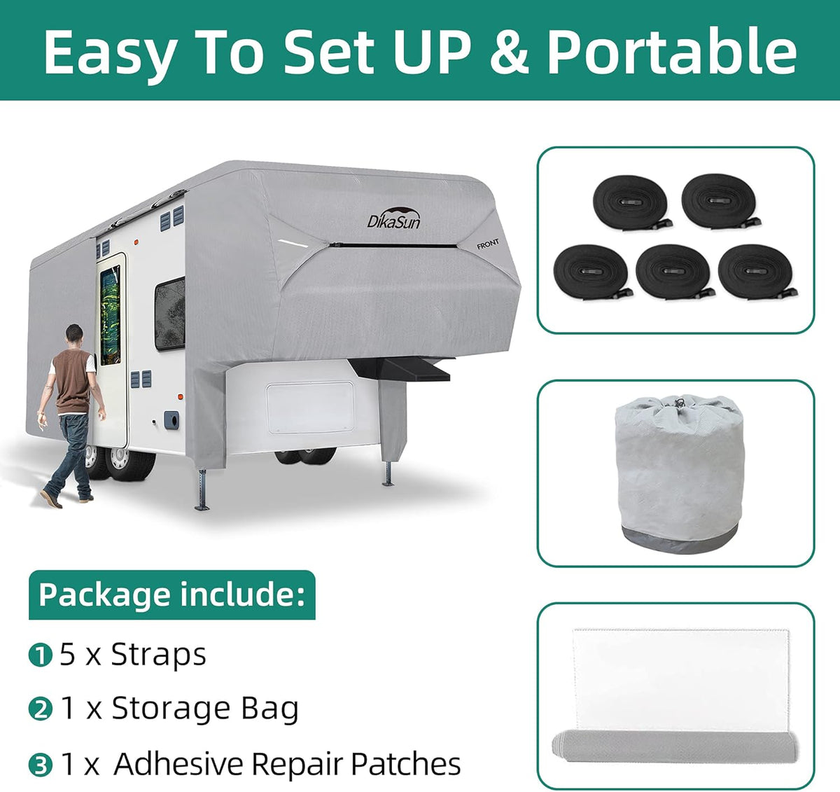 40'- 44'L 3 Layers Polypro Anti-UV Waterproof Breathable Ripstop Camper Cover F732