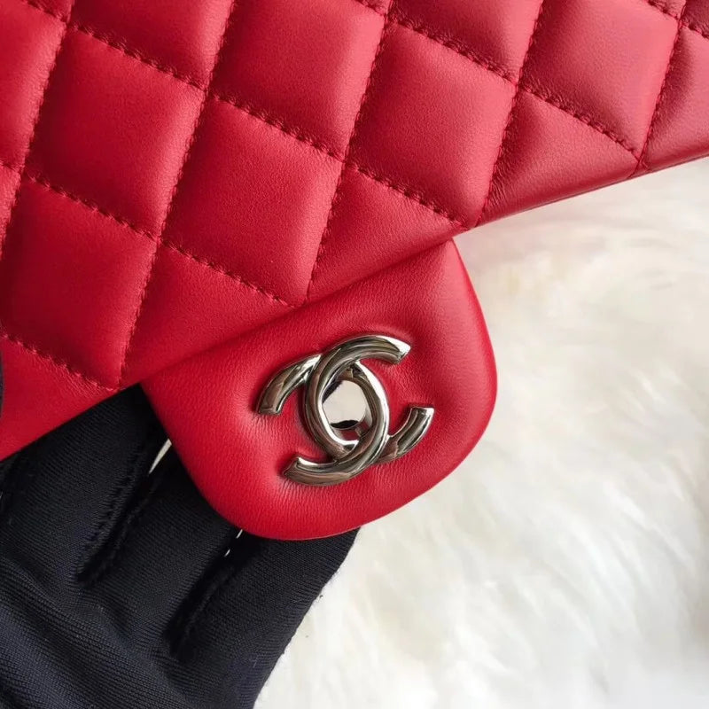 Red Medium Lambskin Leather Flap Bag J236745