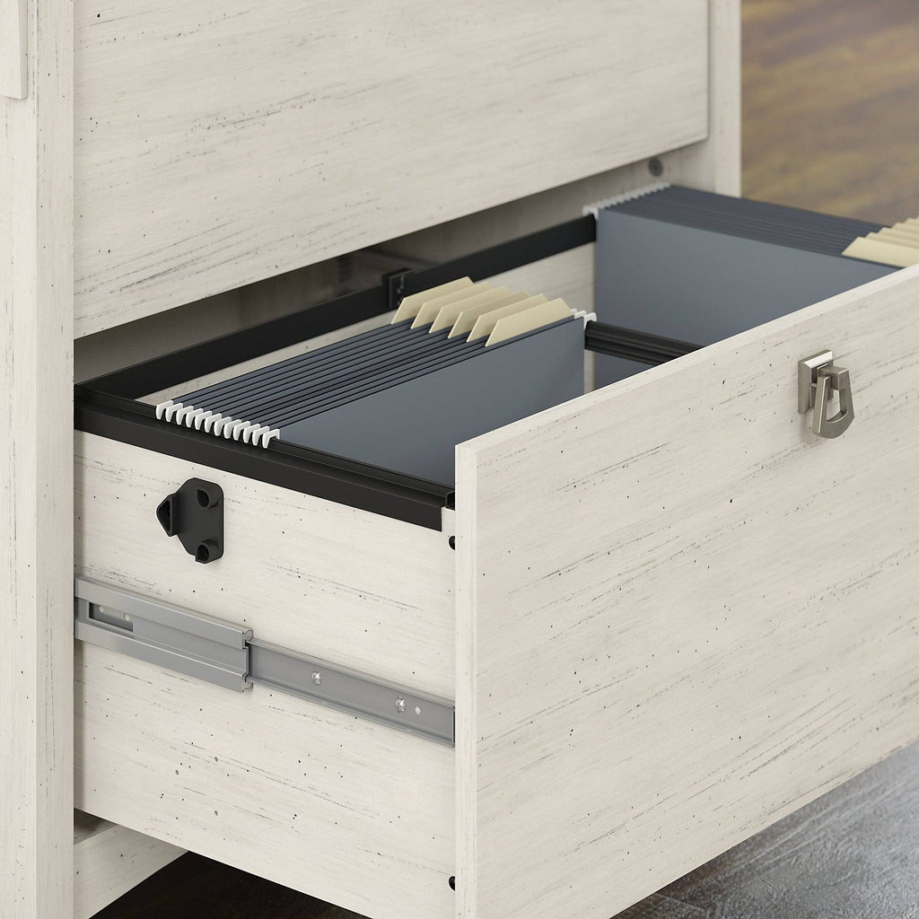 White L-Shaped Desk with Hutch and Lateral File Cabinet W429589