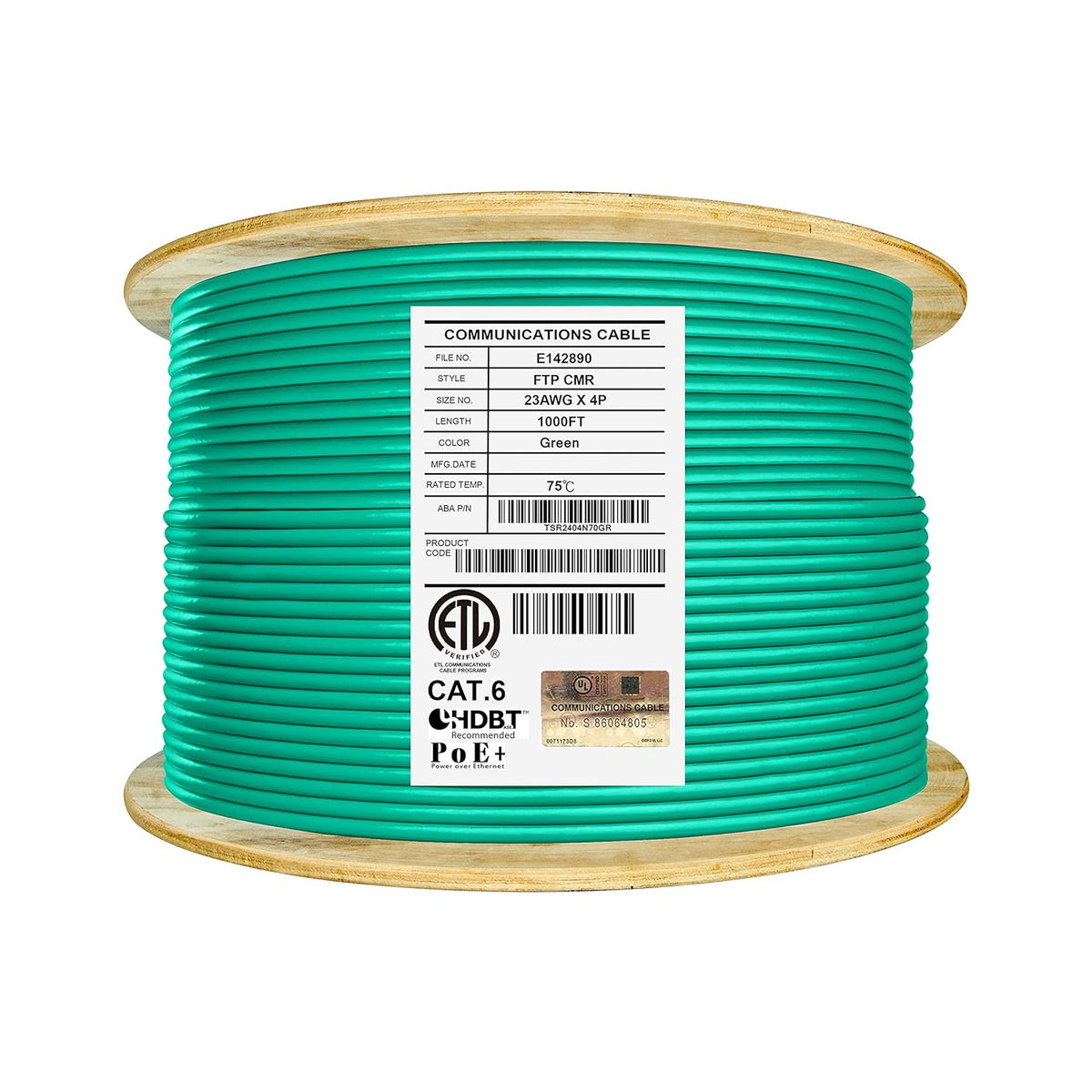 1000ft F/UTP 23AWG Solid Bare Copper Bulk Ethernet Cable Reel L4359