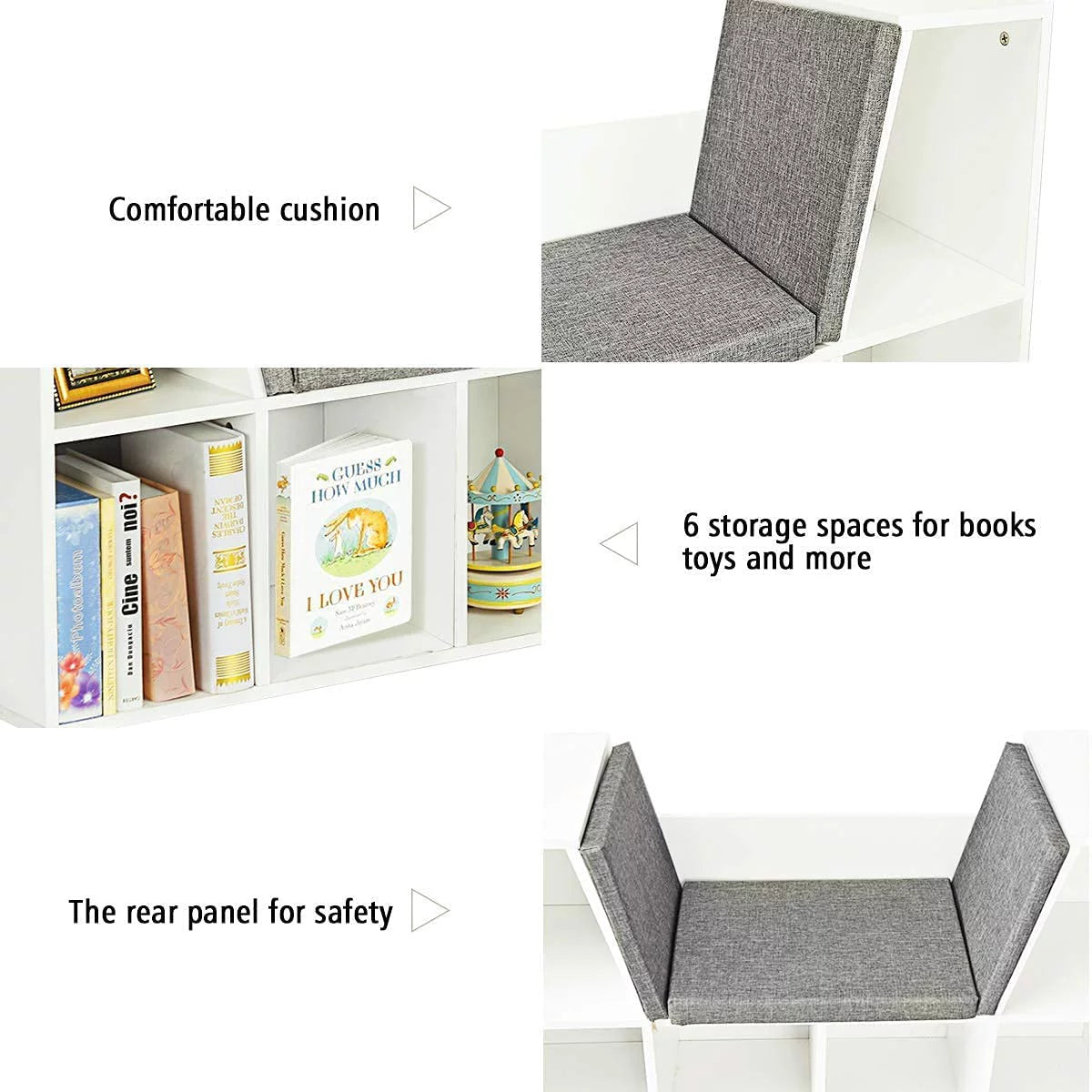 Kids Bookcase with Cushioned Reading Nook N49364