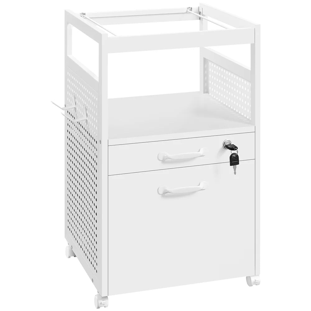 White Mobile File Cabinet with Open Storage Shelf Z18746