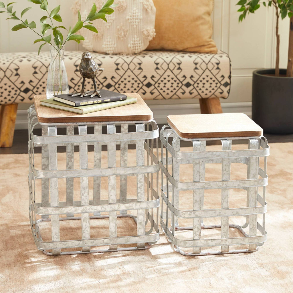Gray Metal Farmhouse Accent Table Set of 2 E908