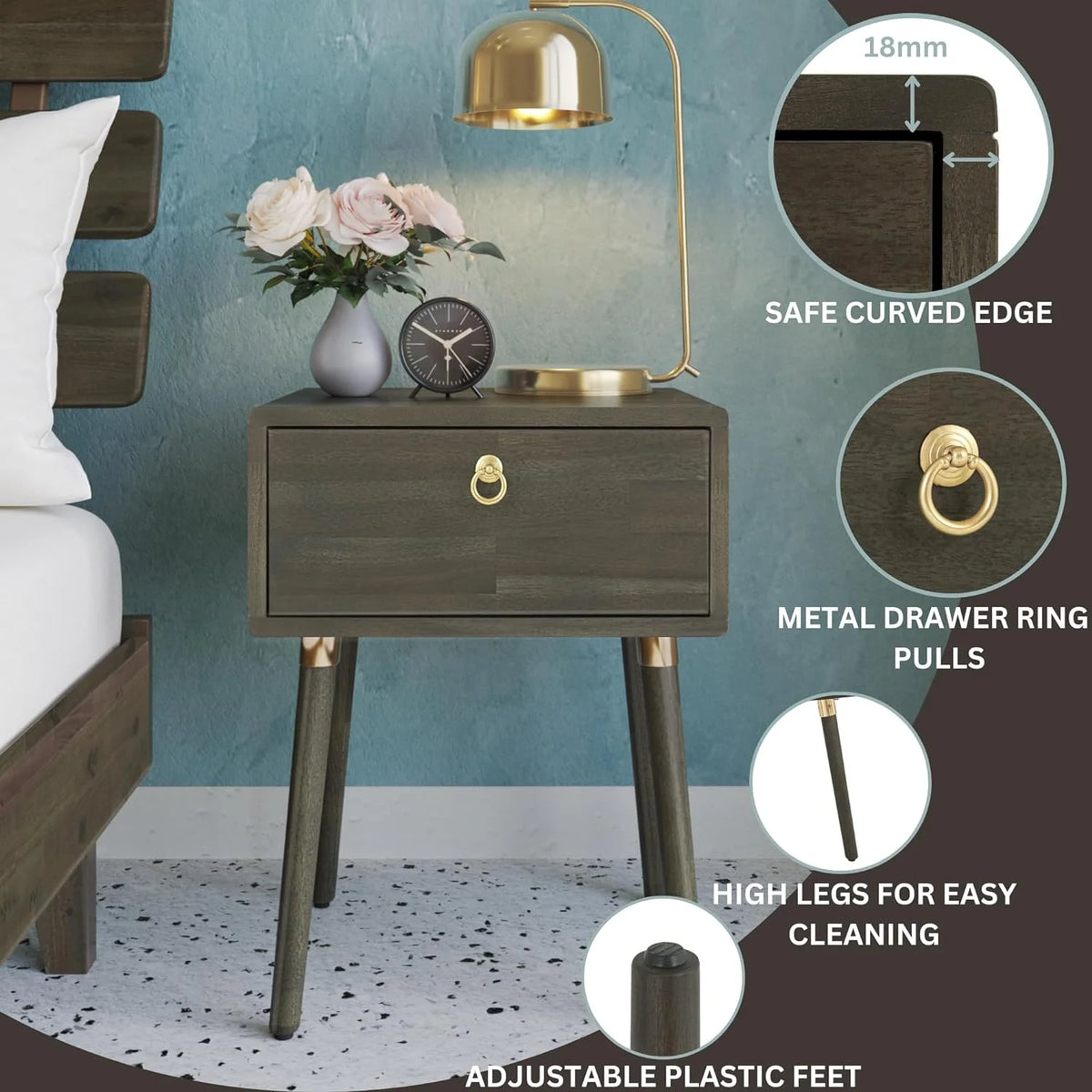 Mocha Solid Wood Nightstand P9593