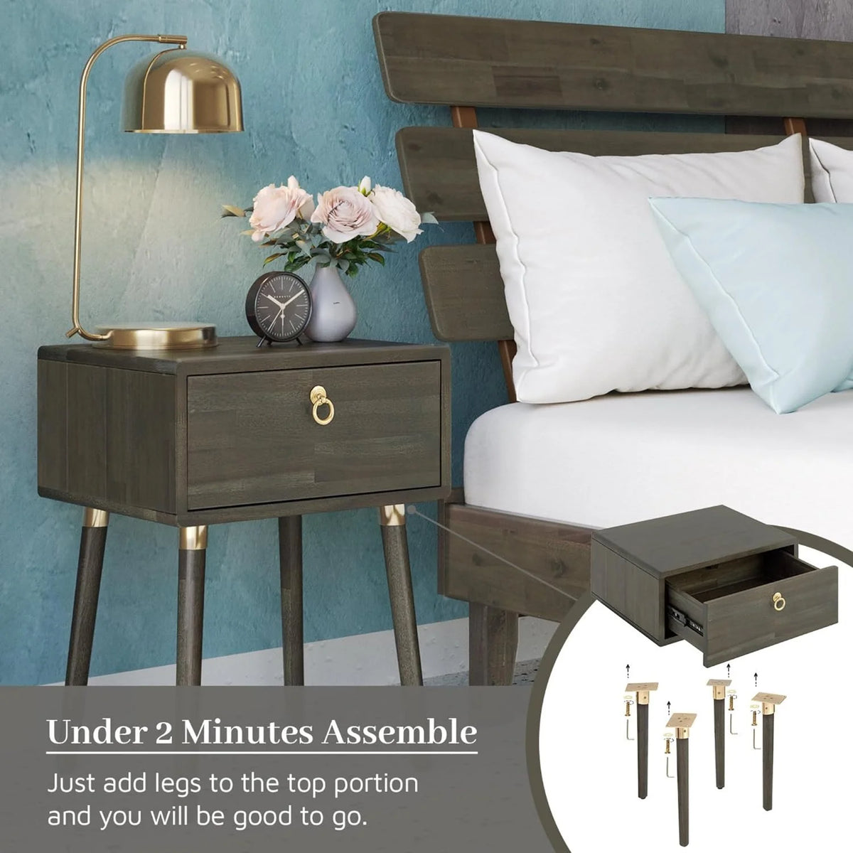 Mocha Solid Wood Nightstand P9593
