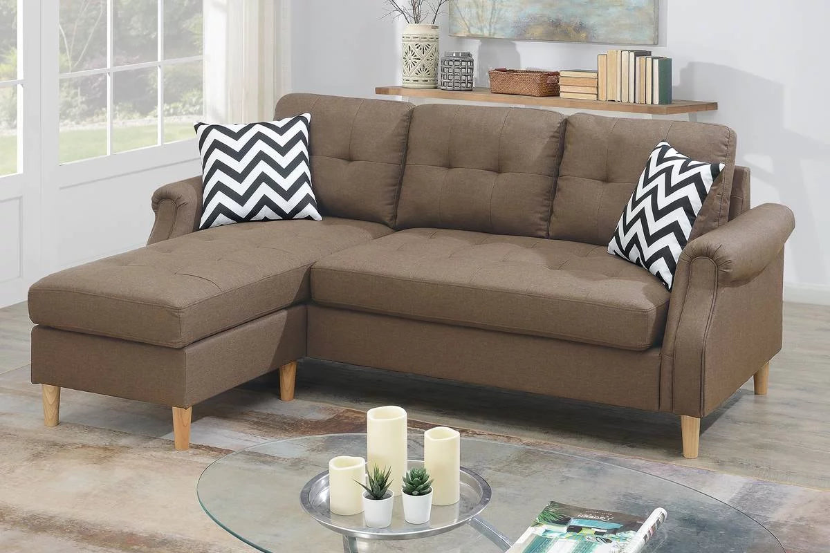 Light Coffee Polyfiber Reversible Sectional Sofa X561