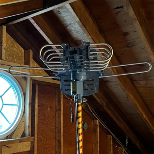 Outdoor TV Antenna, Long Range, 360° Rotation, 4K 1080P VHF UHF, with Remote and 40ft RG6 Coax Cable T4098