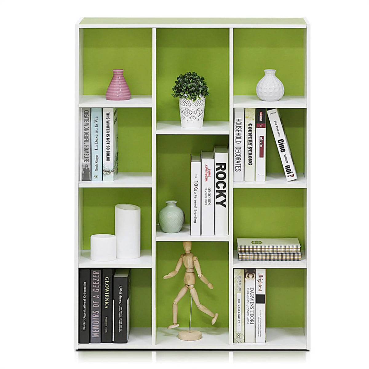 White Green 11 Cube Reversible Open Shelf Bookcase U808277