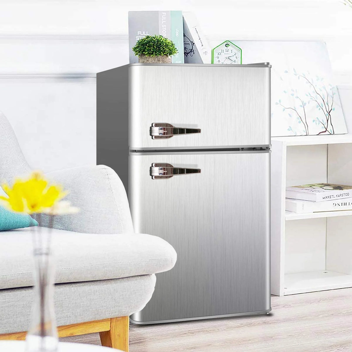 3.2 Cu.ft Double Door Compact Refrigerator with Removable Glass Shelves O99385
