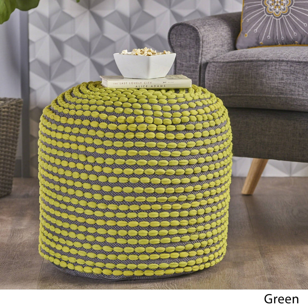 Green Handcrafted Fabric Ottoman Pouf A748