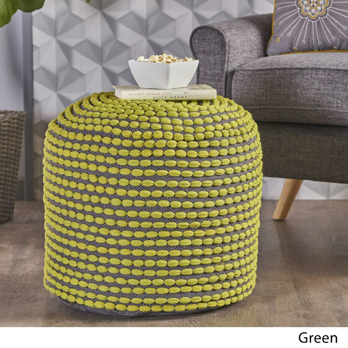 Green Handcrafted Fabric Ottoman Pouf A748