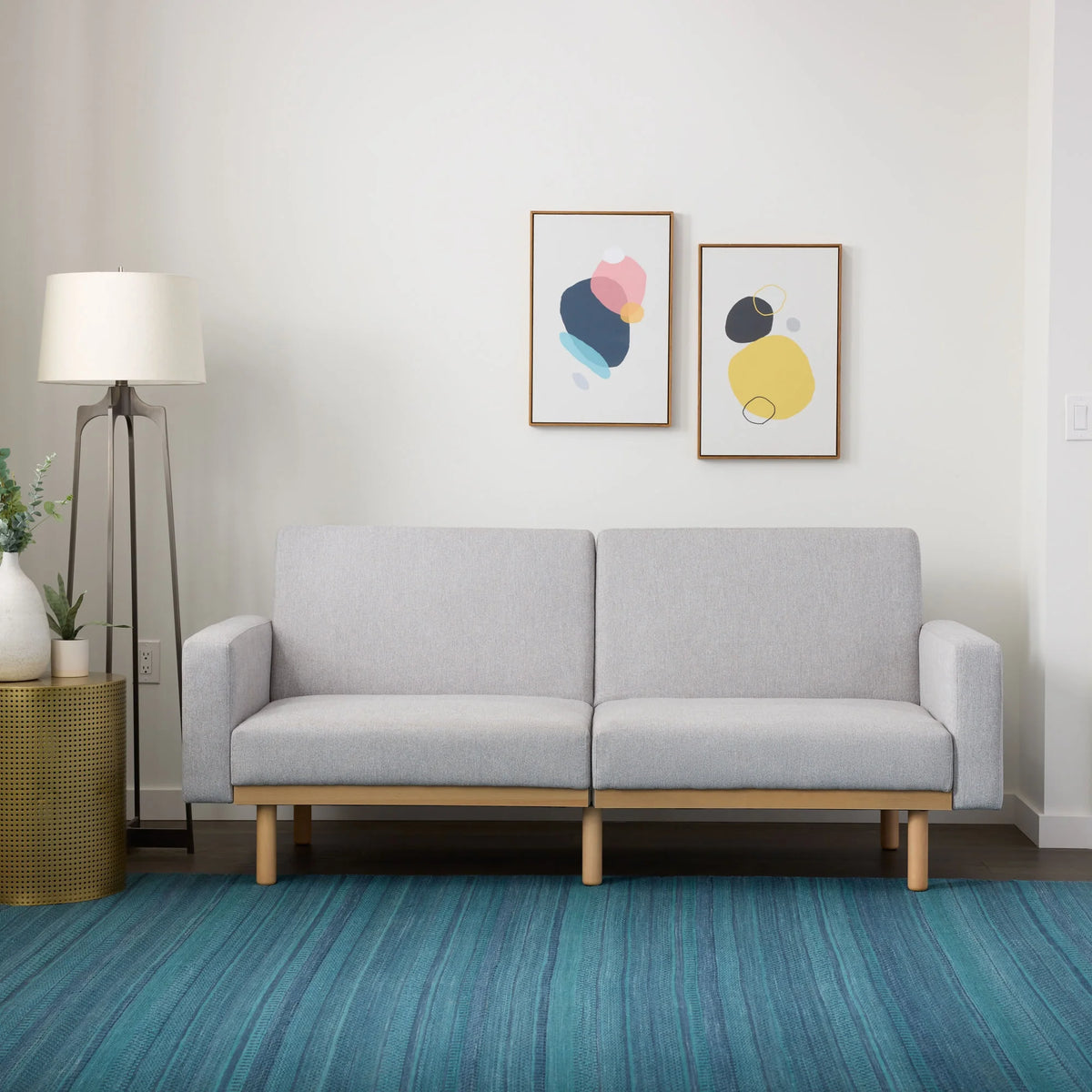 Light Gray Upholstered Wood Base Futon L87162