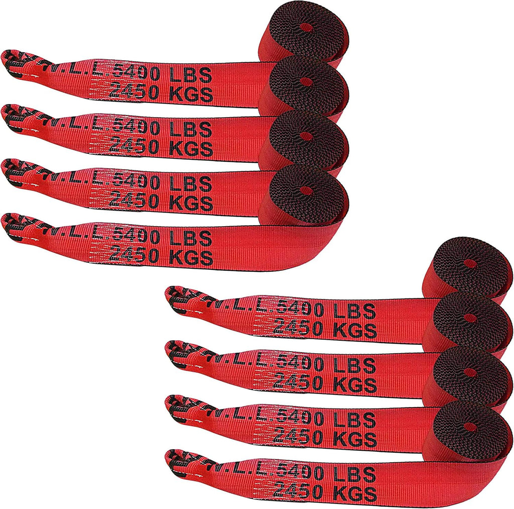 4" x 30' Heavy Duty Twisted Sewn Loop Winch Strap Tie Down (Black, 8 - Pack) L857628