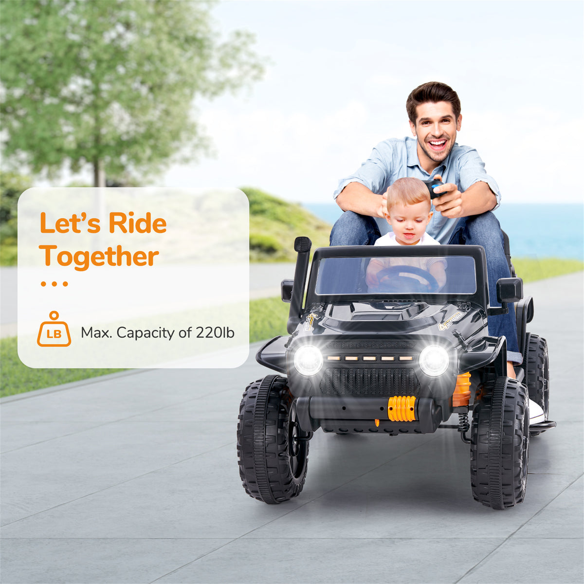 Powered 2-seater Ride On Truck 12V with Remote Control Black Spring Suspension E677