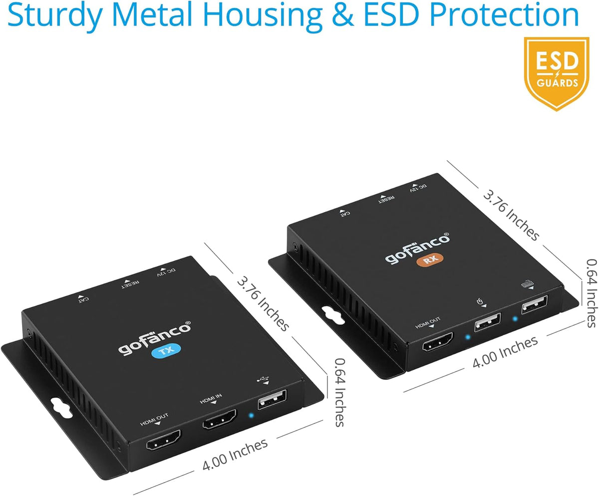 USB KVM and HDMI 1.4 Over CAT6 / CAT7 Extender, 328ft Extension, 4K @30Hz, 2X USB Keyboard/Mouse, HDMI Loopout, Dual PoC, HDCP 2.2, ESD Protection F735