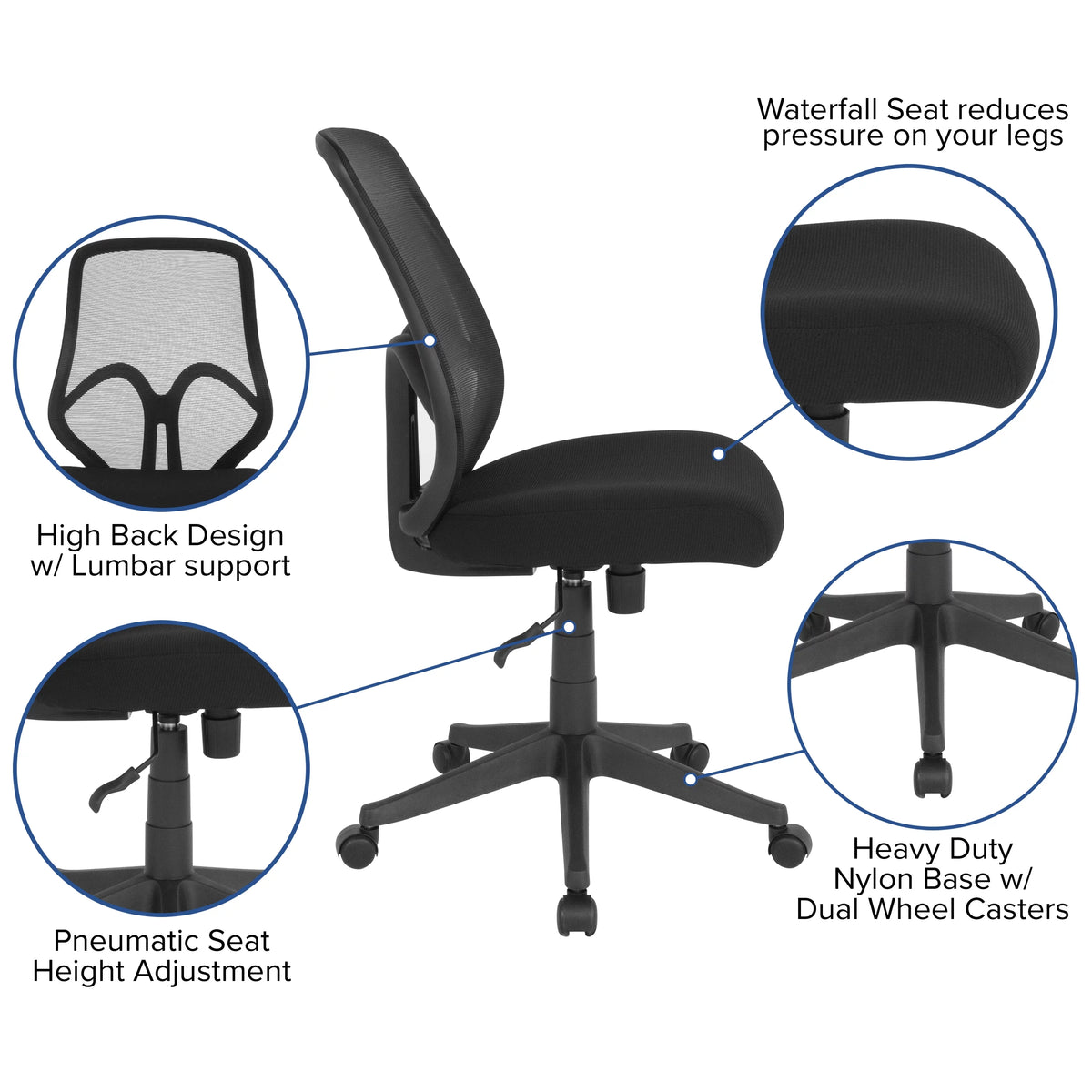High Back Black Mesh Office Chair P7228