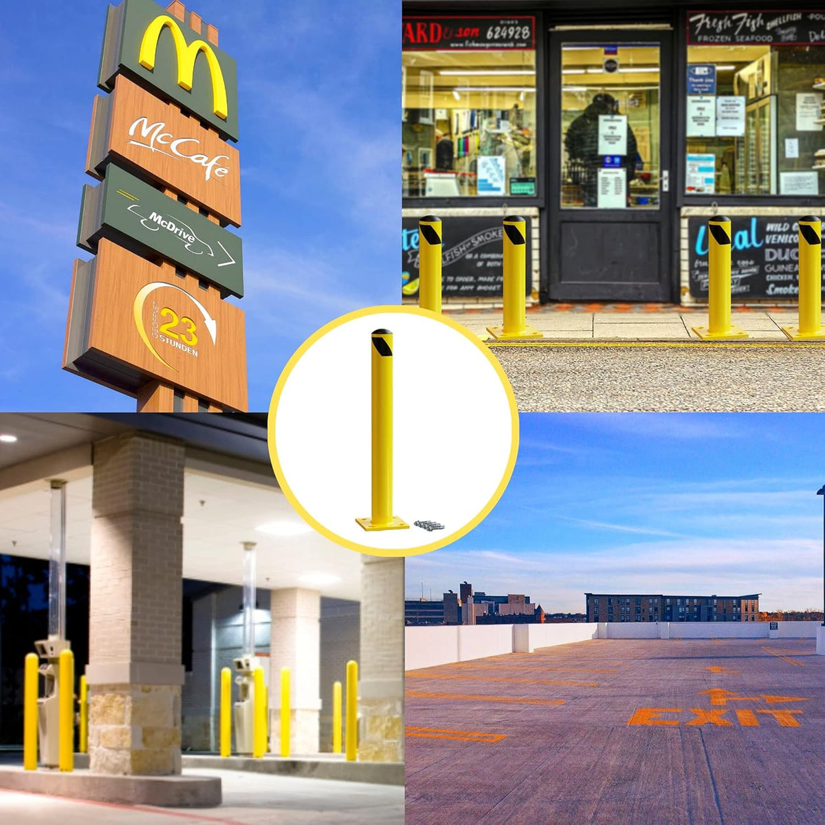 Yellow Powder Coated Steel Bollards, 36in x 4.5in X545