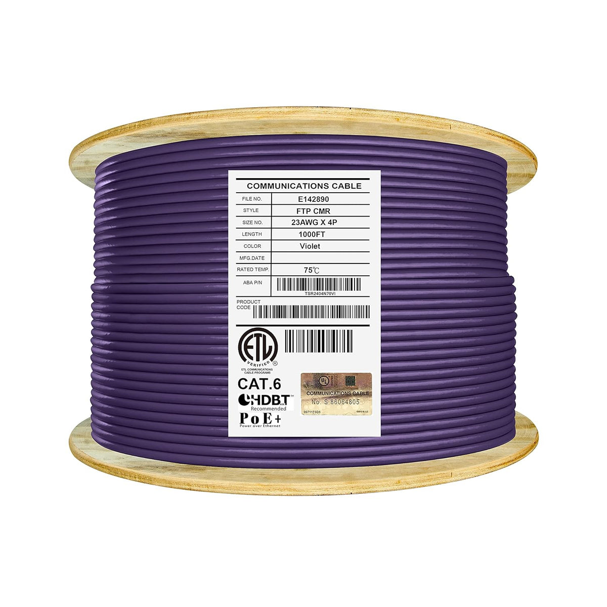 1000ft F/UTP 23AWG Solid Bare Copper Bulk Ethernet Cable Reel L4359