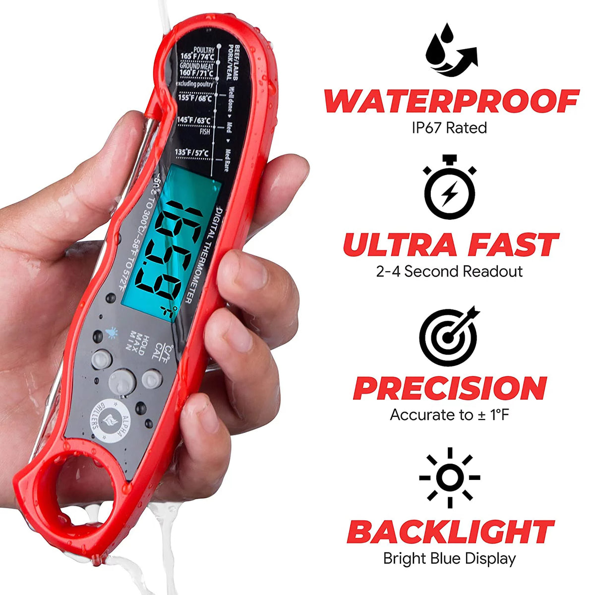Instant Read Meat Thermometer with Backlight & Calibration V343604