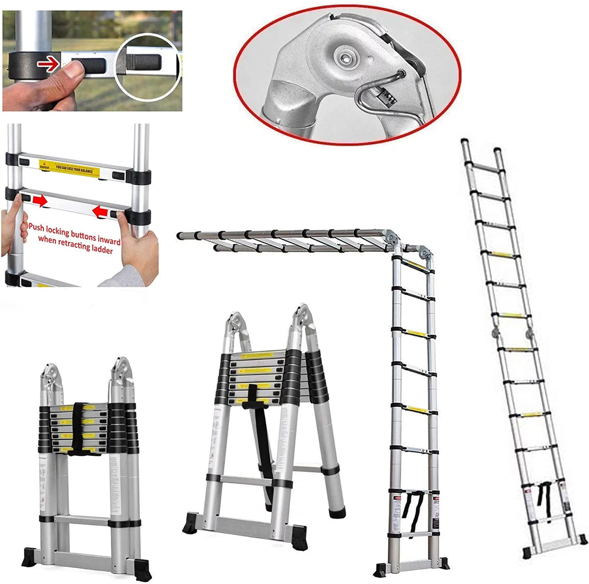 16.5FT Aluminum Telescoping Extension Ladder 330lbs W4295