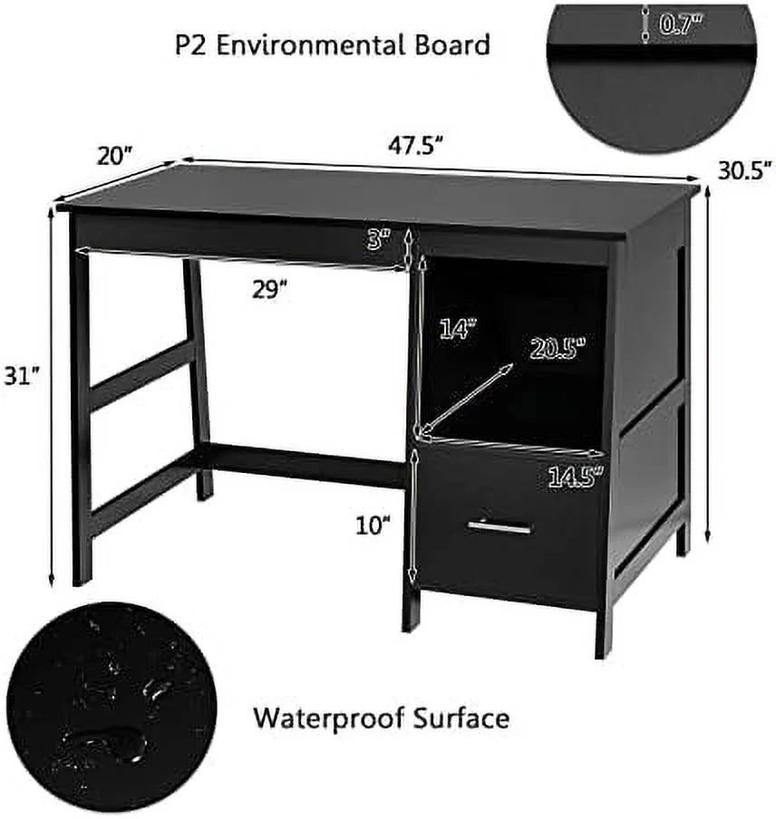 Black Computer Desk with 2 Drawers S664