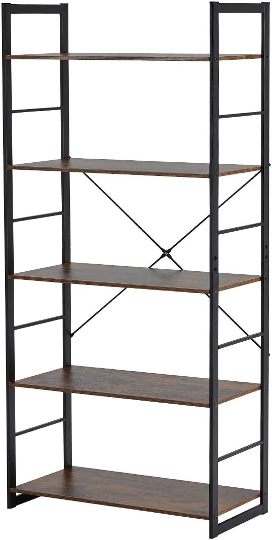 5 Tier Wood and Metal Bookshelf T7221