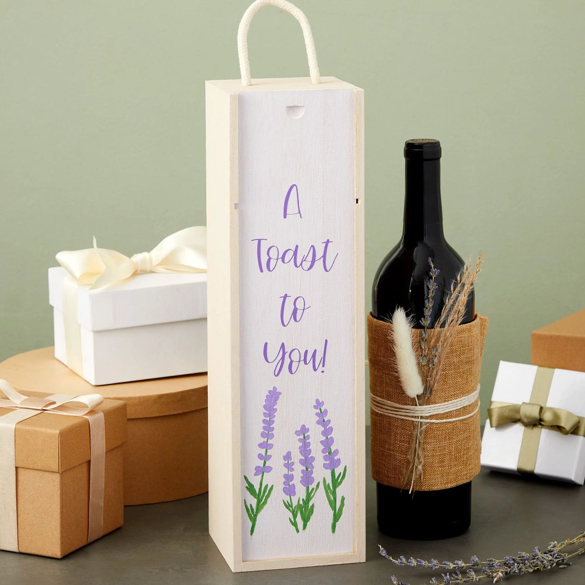 2 Pack Unfinished Wooden Wine Boxes with Handles S26724
