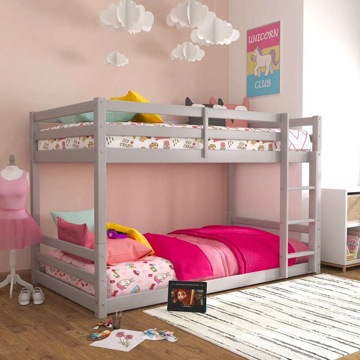 Black Wood Twin Over Twin Convertible Bunk Bed E963