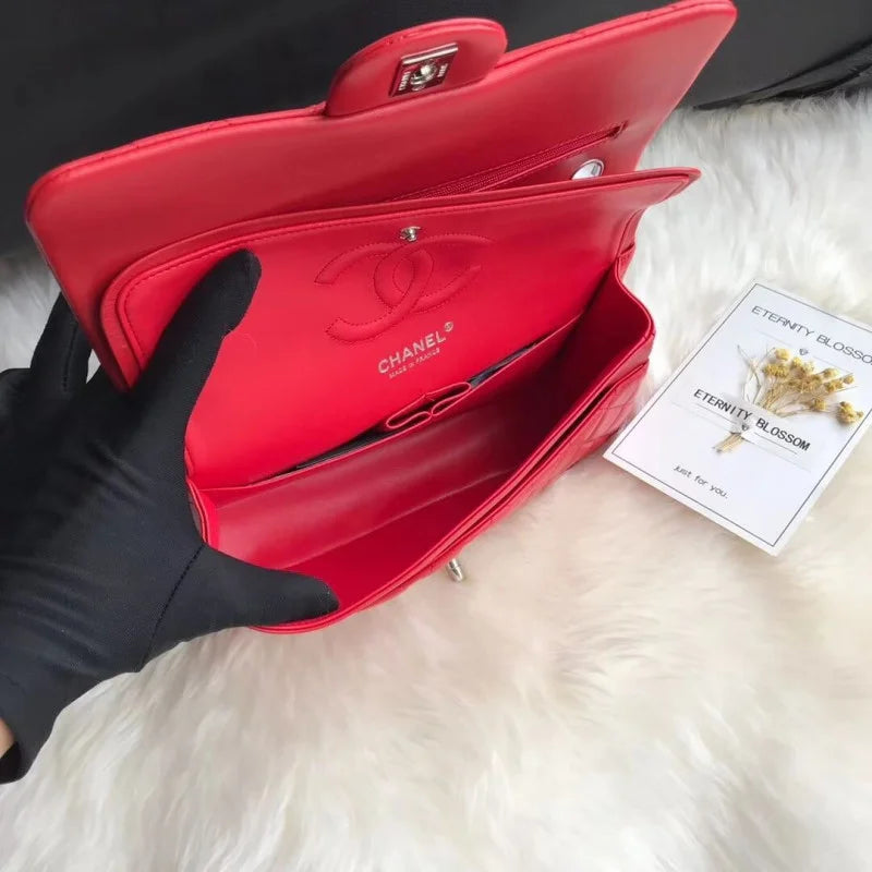 Red Medium Lambskin Leather Flap Bag J236745