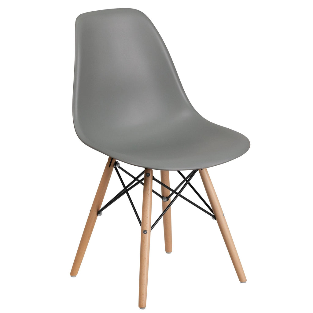 Gray Plastic Chair with Wood Base O81903