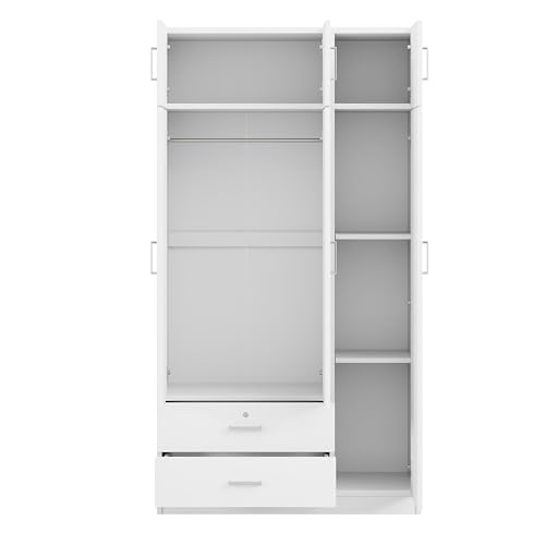 White 3-Door Wardrobe Closet with 1 Drawer and Top Cabinet G57865