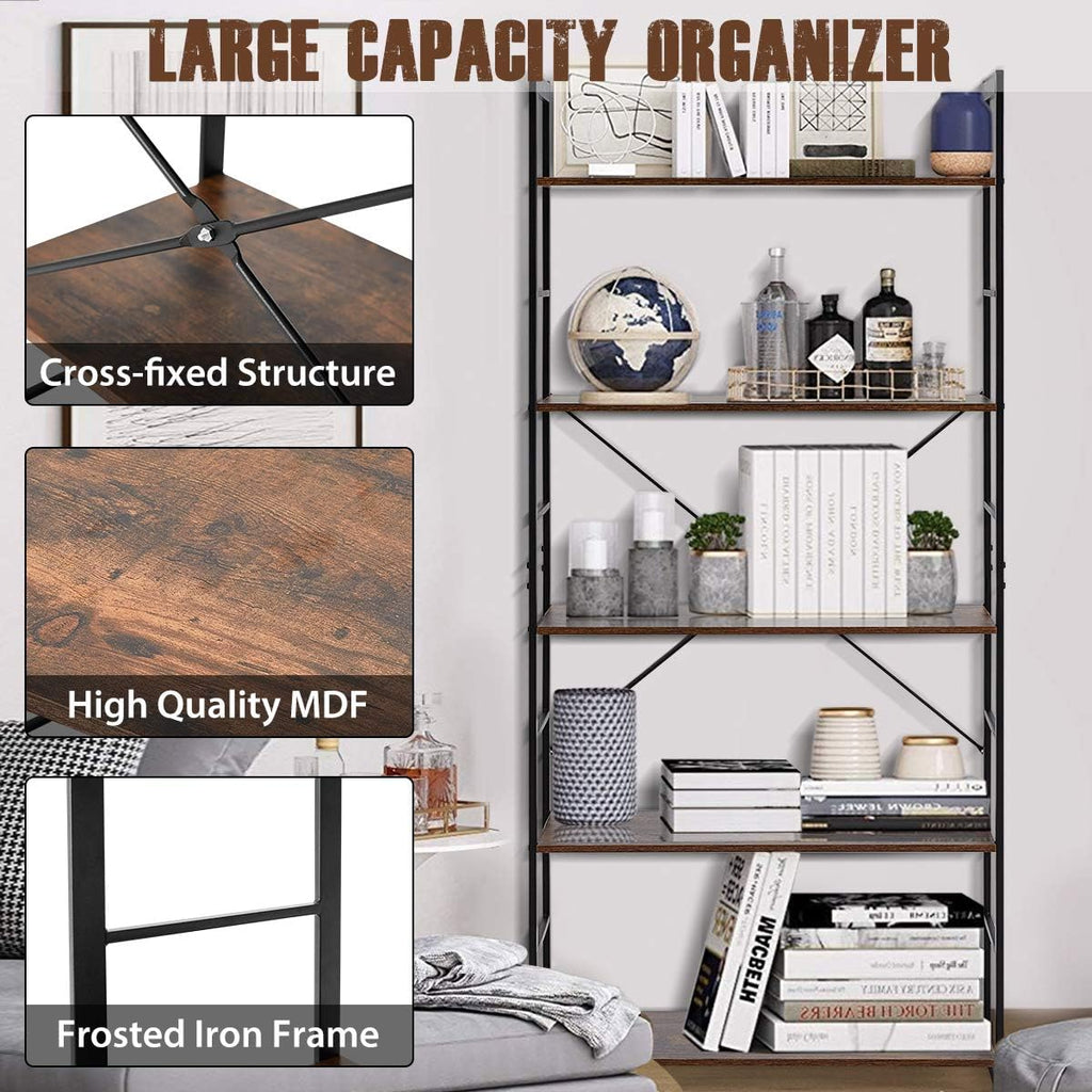5 Tier Wood and Metal Bookshelf T7221