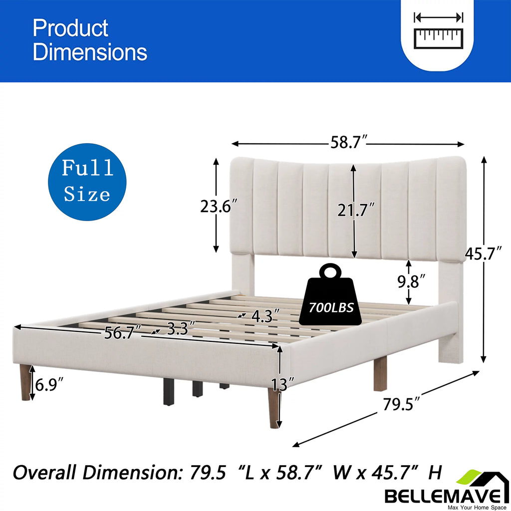 Full Size Linen Upholstered Platform Bed with Tufted Headboard F663970