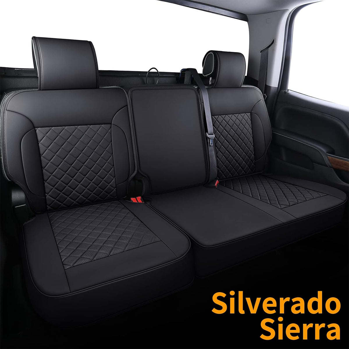 Black Faux Leather Seat Covers with Center Console Cover B328