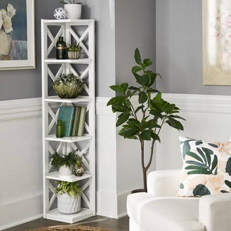 White 5-Shelf Corner Bookcase S2790