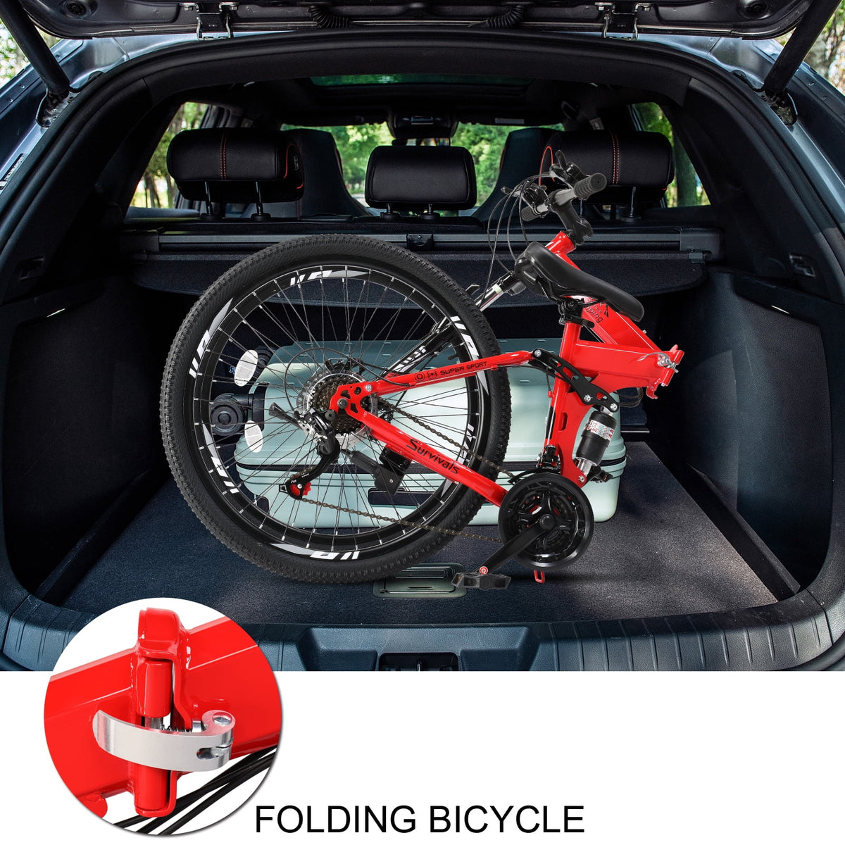Folding Mountain Bike 21-Speed 26 inch Red K292531