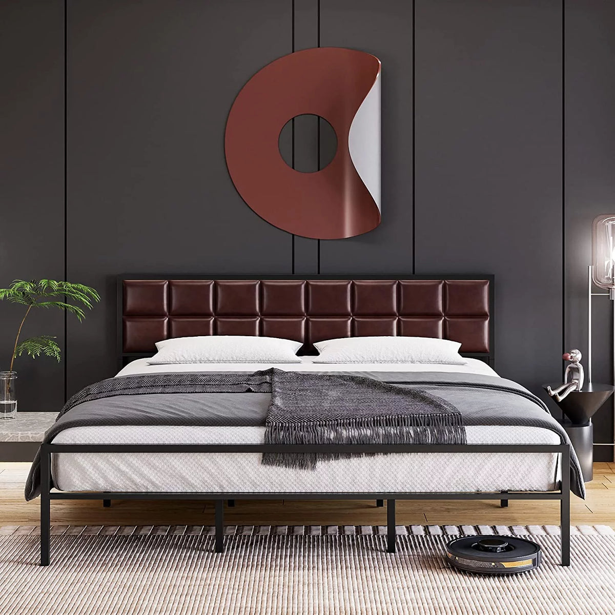 Queen Size Faux Leather Upholstered Platform Bed Frame P227
