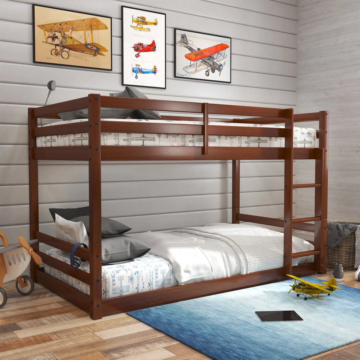 Black Wood Twin Over Twin Convertible Bunk Bed E963