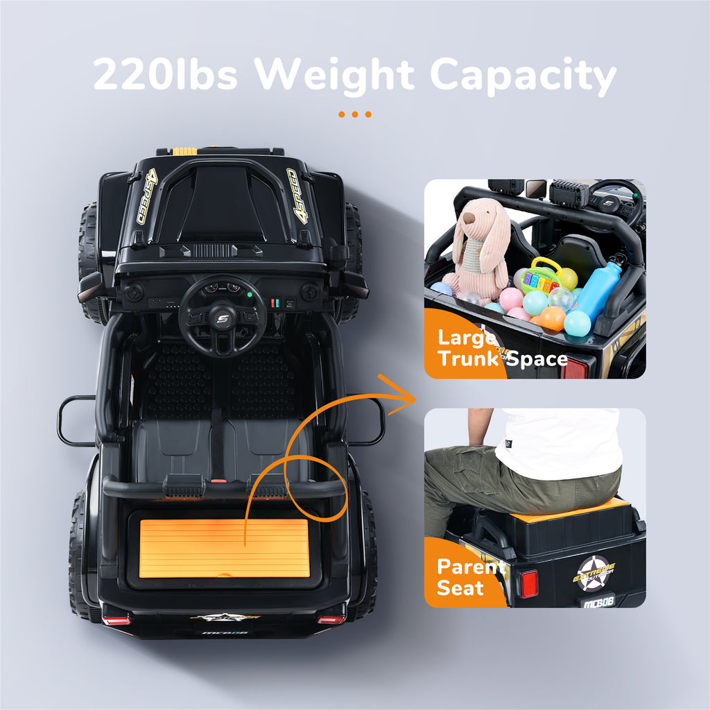 Powered 2-seater Ride On Truck 12V with Remote Control Black Spring Suspension E677