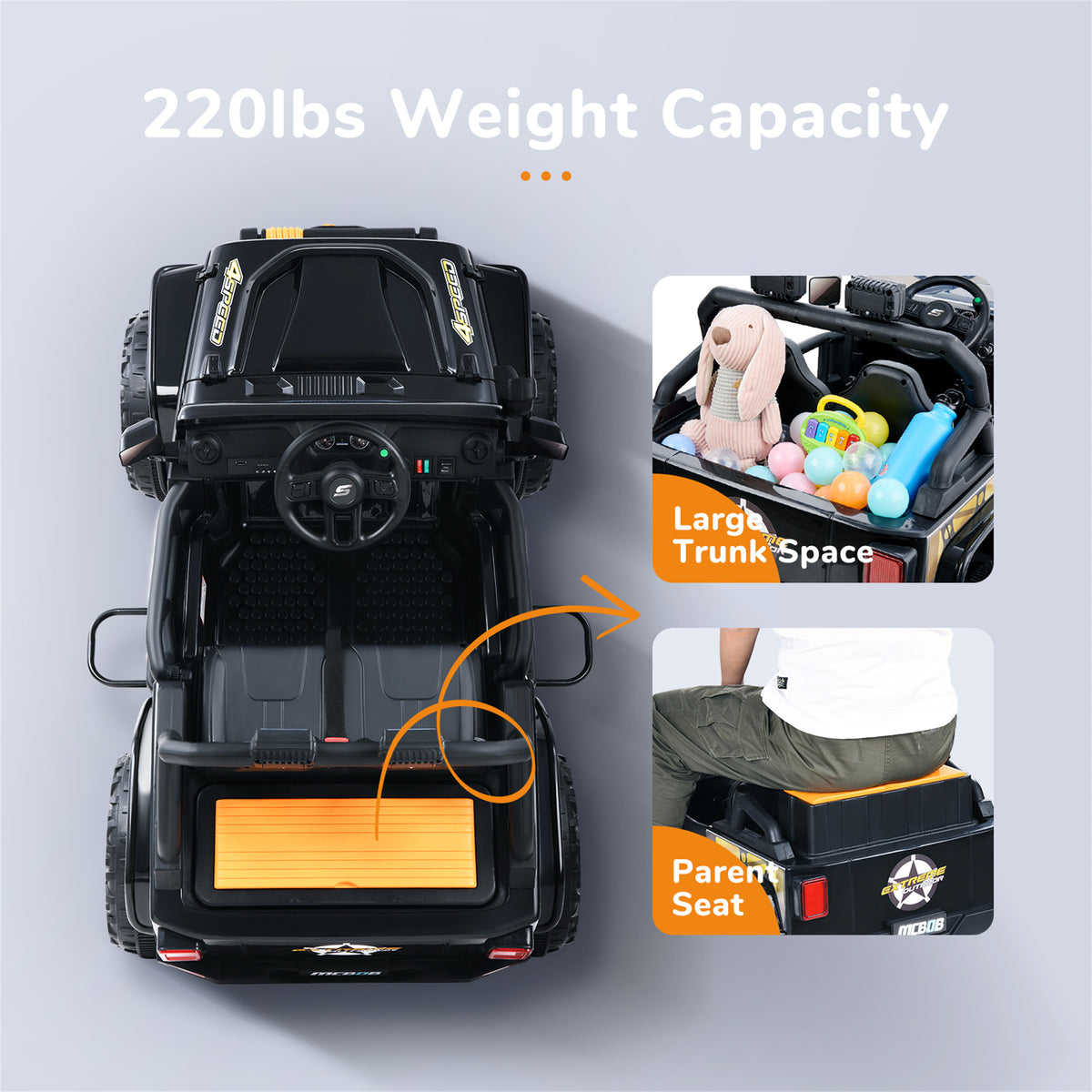 Powered 2-seater Ride On Truck 12V with Remote Control Black Spring Suspension E677