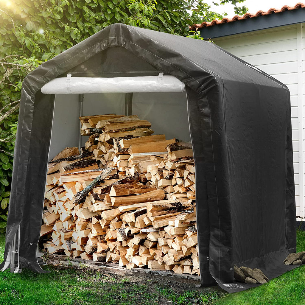 Outdoor Storage Shed 6x8 ft Portable Waterproof Steel Frame with 2 Roll-Up Zipper Door F596038