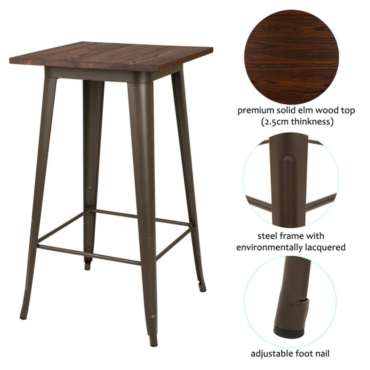 Farmhouse Metal Bar Table with Wood Top Y8960