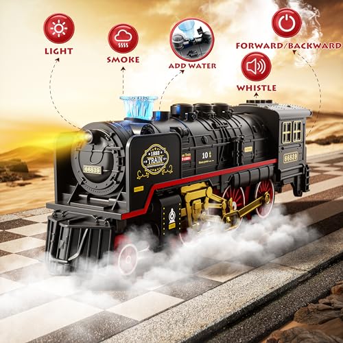 Train Set with Glowing Passenger Carriages, Electric Train Toy with Smoke, Light and Sound H837885