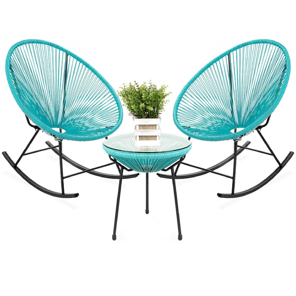 Blue 3-Piece Patio Bistro Furniture Set with Rocking Chairs and Table E973