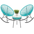 Blue 3-Piece Patio Bistro Furniture Set with Rocking Chairs and Table E973