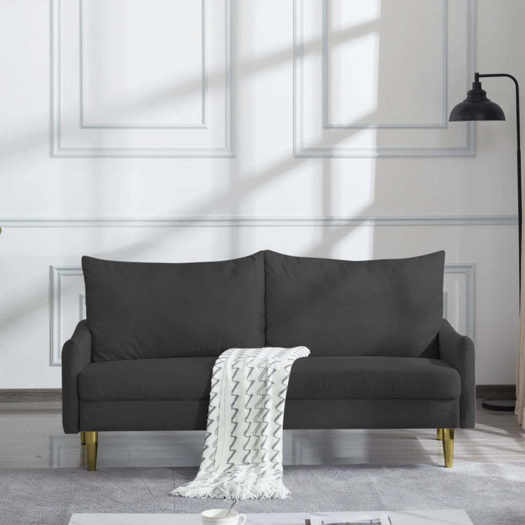 67.5” Couch with Removable Washable Back Cushion Cover, Manufactured Wood Frame, Tapered Metal Legs (Dark Grey) E40059